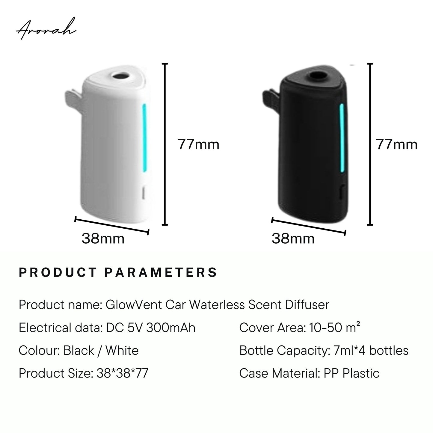 Glow Vent Car Nebulizer Ultrasonic Waterless Essential Oil Diffuser