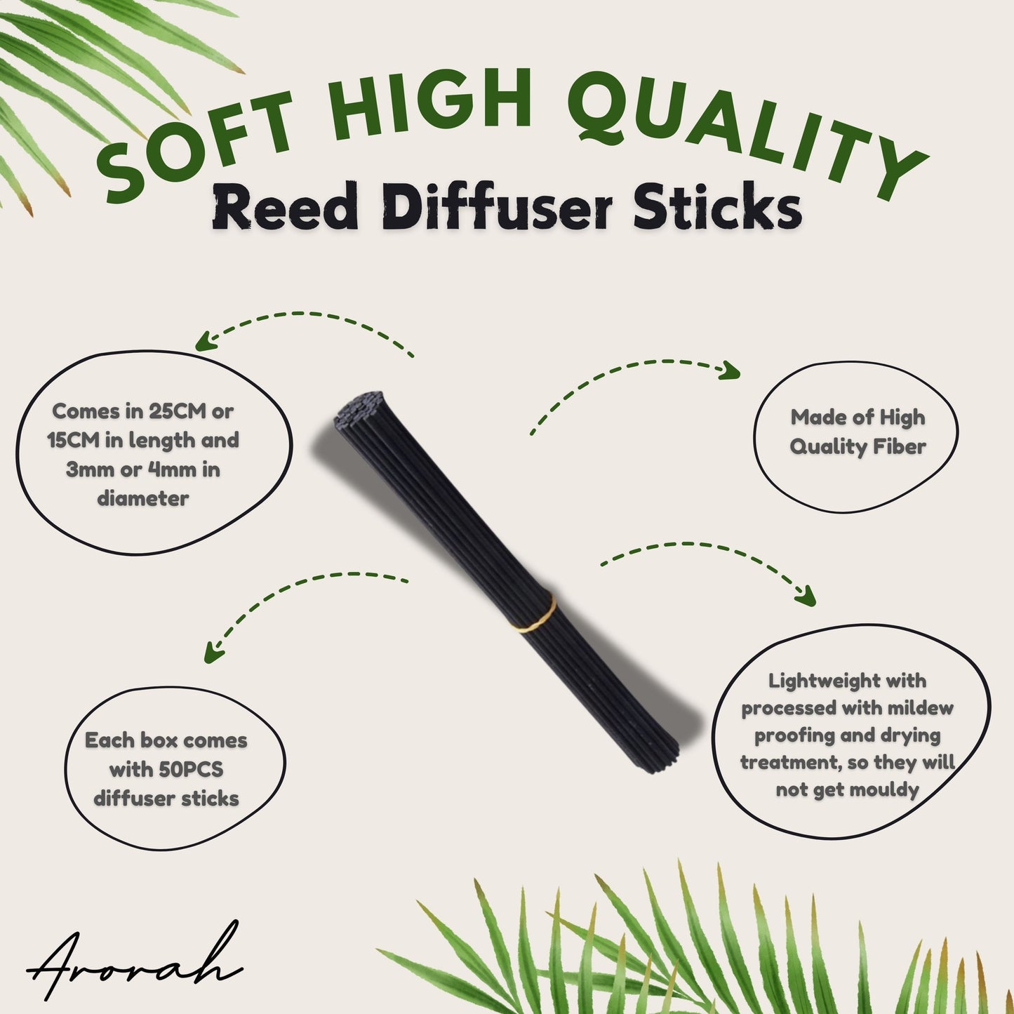 Premium Black Fiber Reed Diffuser Sticks - 50s