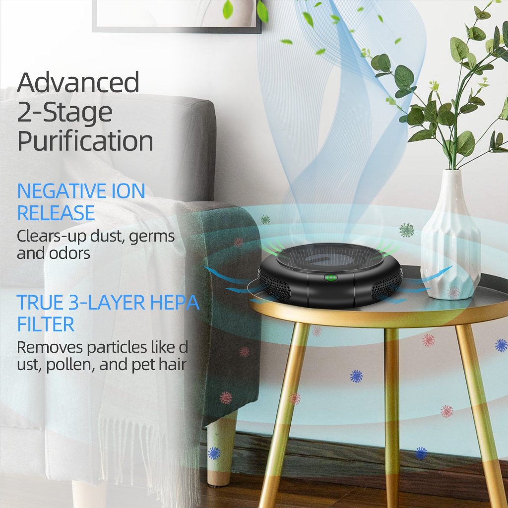 Solar Car/Room/Protable Air Purifier Wireless Rechargable With Ionizer Activated Carbon Filter And ScentCapsule