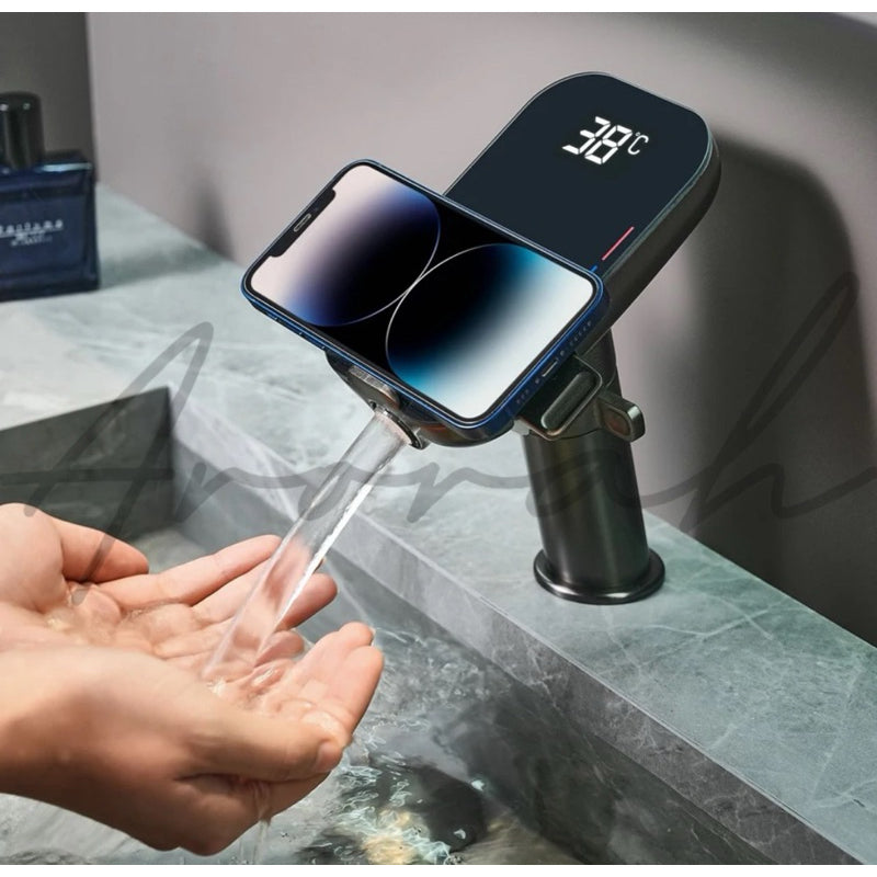 Crystalline Faucet With Thermostatic And Temperature Display For Washroom/Toilet Sink Vanity