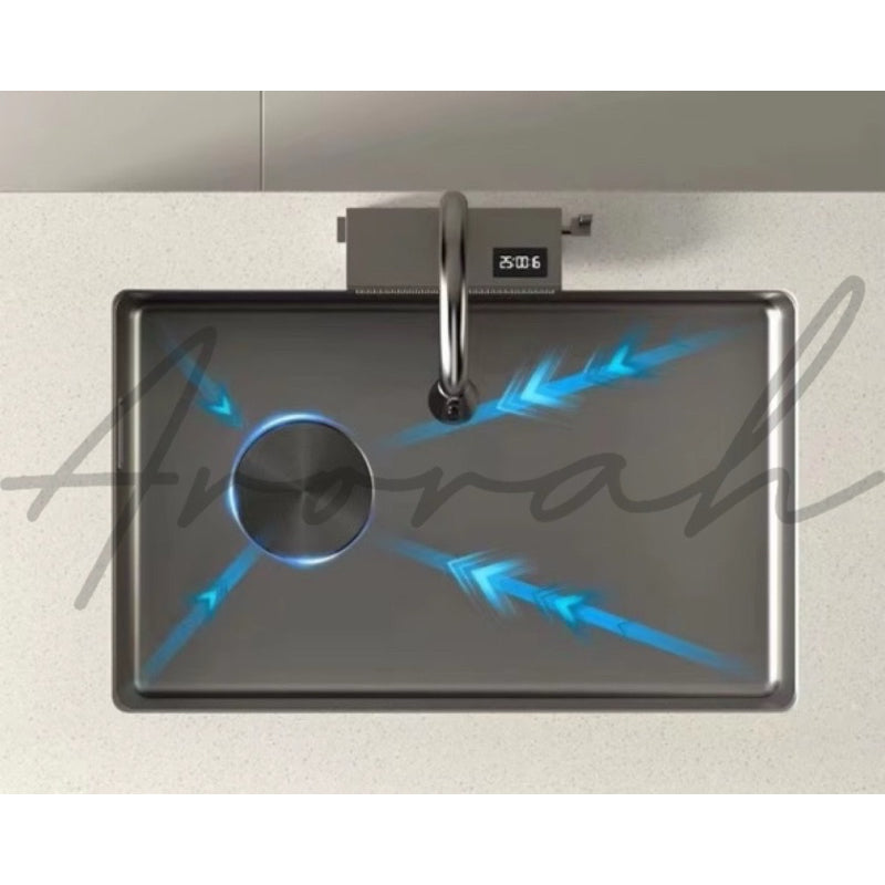 Under Mount Waterfall Kitchen Sink Set With Pull Out Faucet And Temperature Display