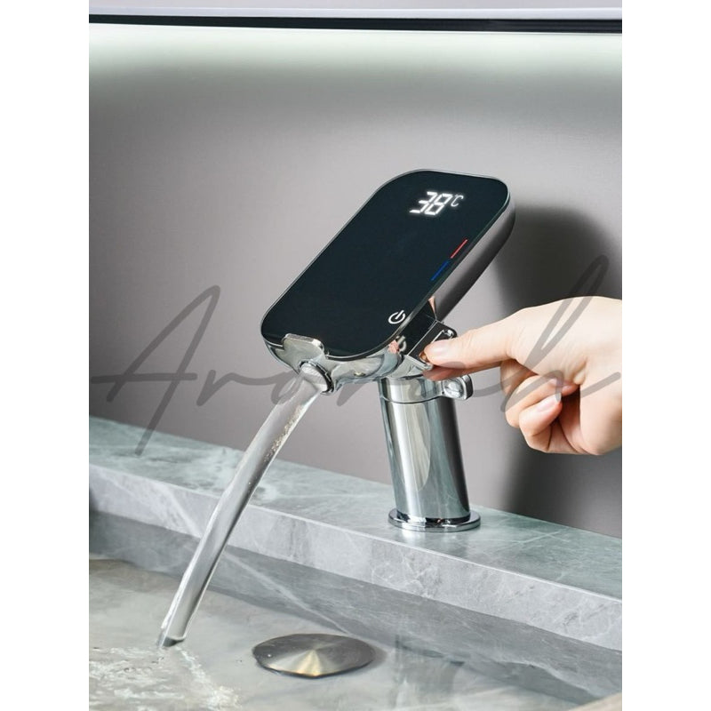 Crystalline Faucet With Thermostatic And Temperature Display For Washroom/Toilet Sink Vanity