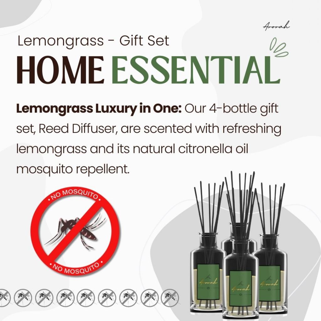 Lemongrass Bundle X4 180ml Reed Diffuser Home Mosquito Repellent Home Essential Gift Exchange Set