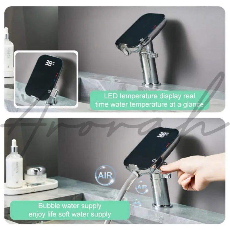 Crystalline Faucet With Thermostatic And Temperature Display For Washroom/Toilet Sink Vanity