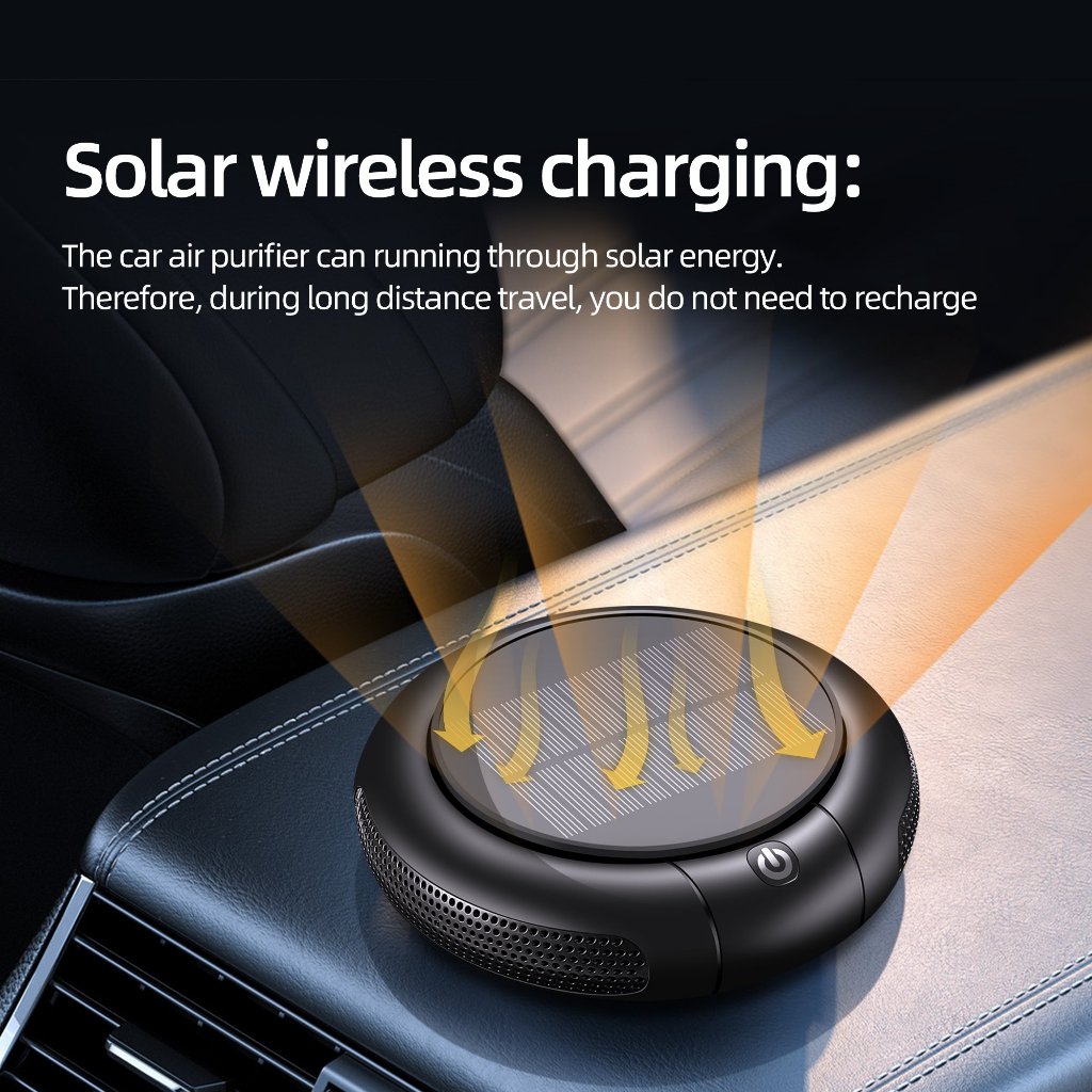 Solar Car/Room/Protable Air Purifier Wireless Rechargable With Ionizer Activated Carbon Filter And ScentCapsule