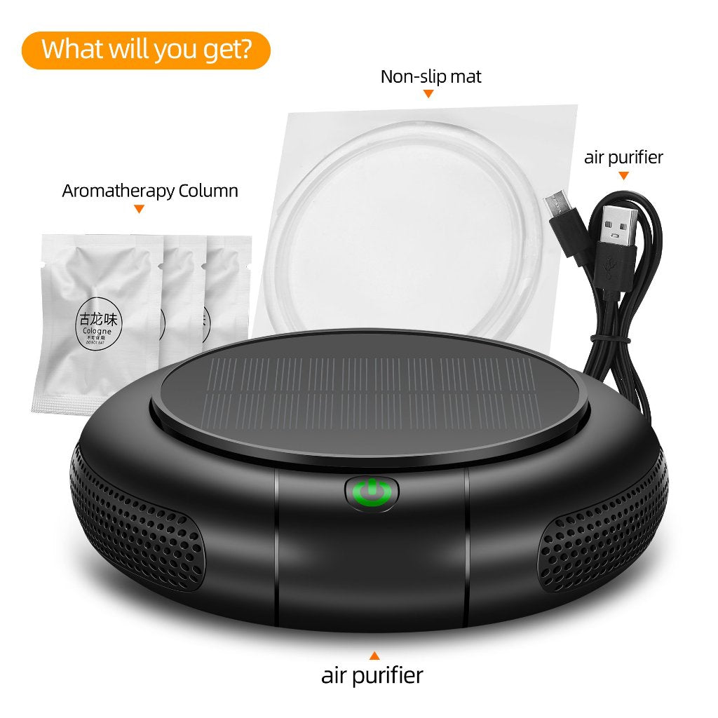 Solar Car/Room/Protable Air Purifier Wireless Rechargable With Ionizer Activated Carbon Filter And ScentCapsule